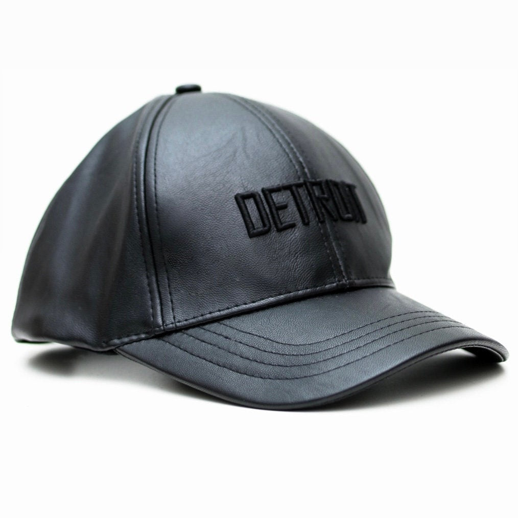Detroit Black Faux Leather Baseball Cap