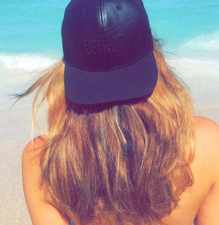 Detroit Black Faux Leather Baseball Cap