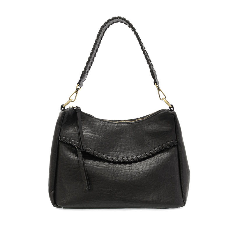 Cassidy Whipstitch Convertible Hobo Bag in Black