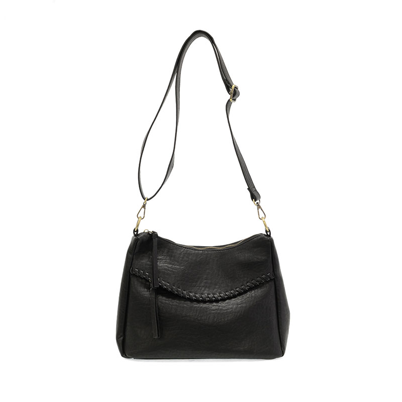 Cassidy Whipstitch Convertible Hobo Bag in Black