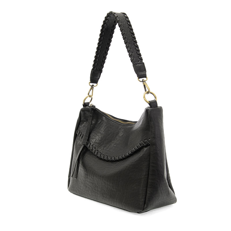 Cassidy Whipstitch Convertible Hobo Bag in Black