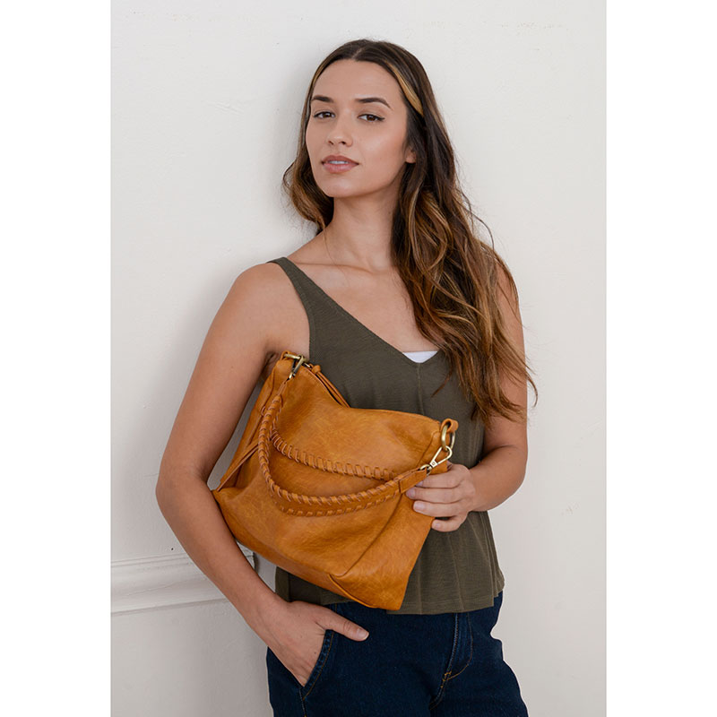Cassidy Whipstitch Convertible Hobo Bag in Whiskey