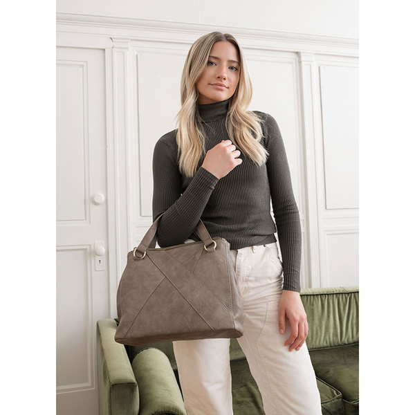 Joy Susan Janet Puzzle Crossbody Tote in Dark Taupe