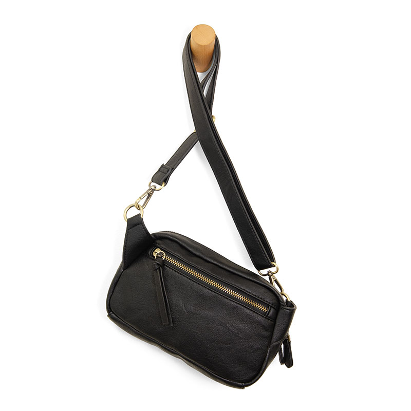 Joy Susan Kylie Double Zip Sling Belt Bag Black
