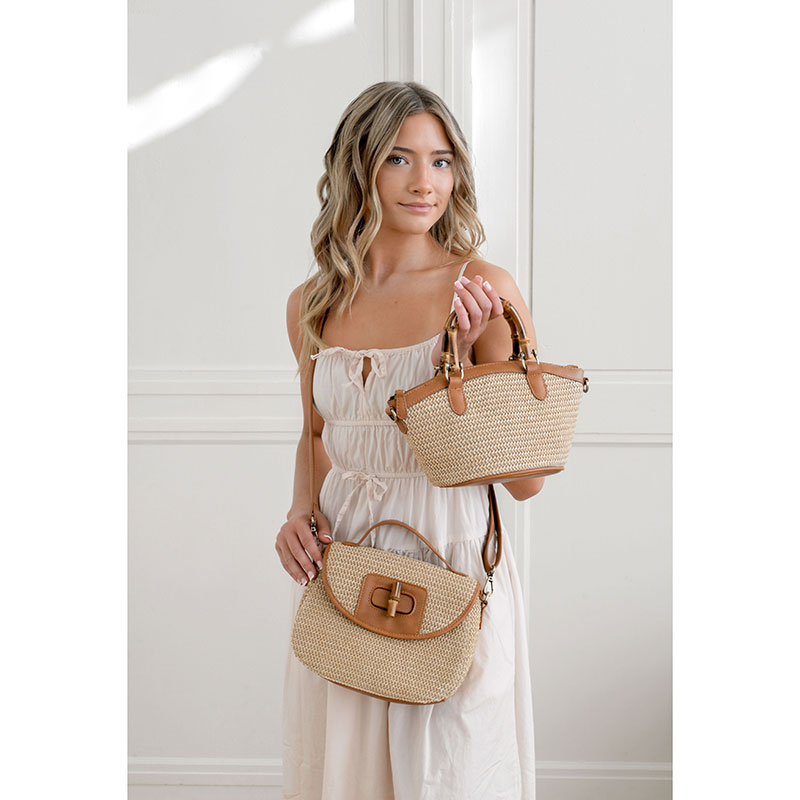 Millie Natural Straw & Bamboo Handle Basket Crossbody Bag