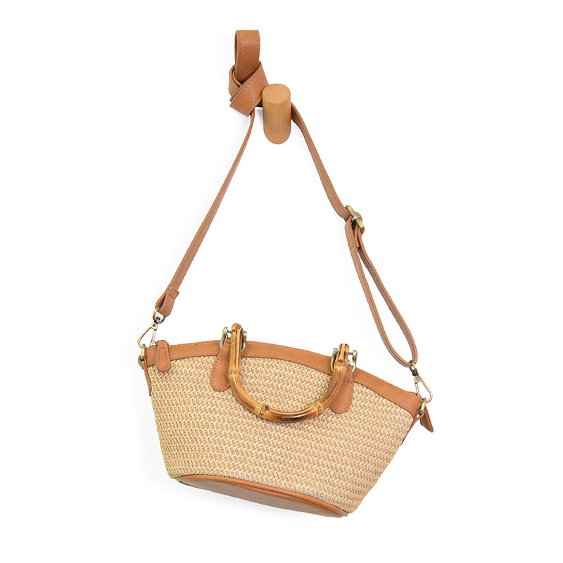 Millie Natural Straw & Bamboo Handle Basket Crossbody Bag