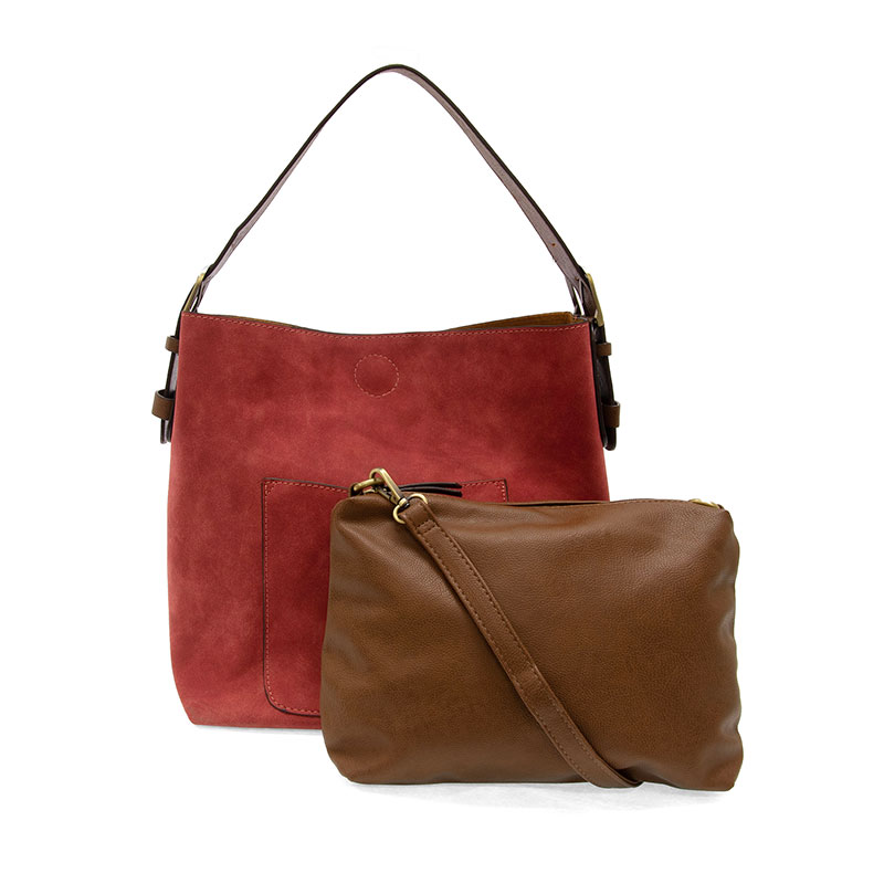 Rich Faux Suede Hobo Handbag Rust