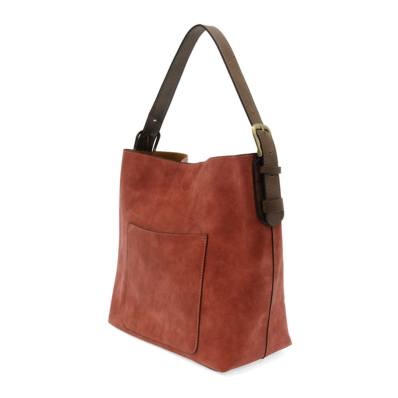 Rich Faux Suede Hobo Handbag Rust