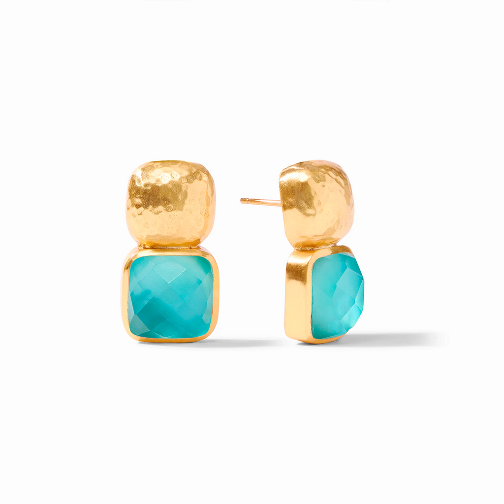Julie Vos Catalina Gold Gemstone Earrings in Iridescent Bahamian Blue