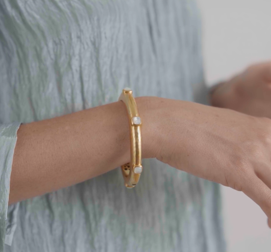 Julie Vos Catalina Stone Hinge Gold Bangle in Iridescent Clear Crystal