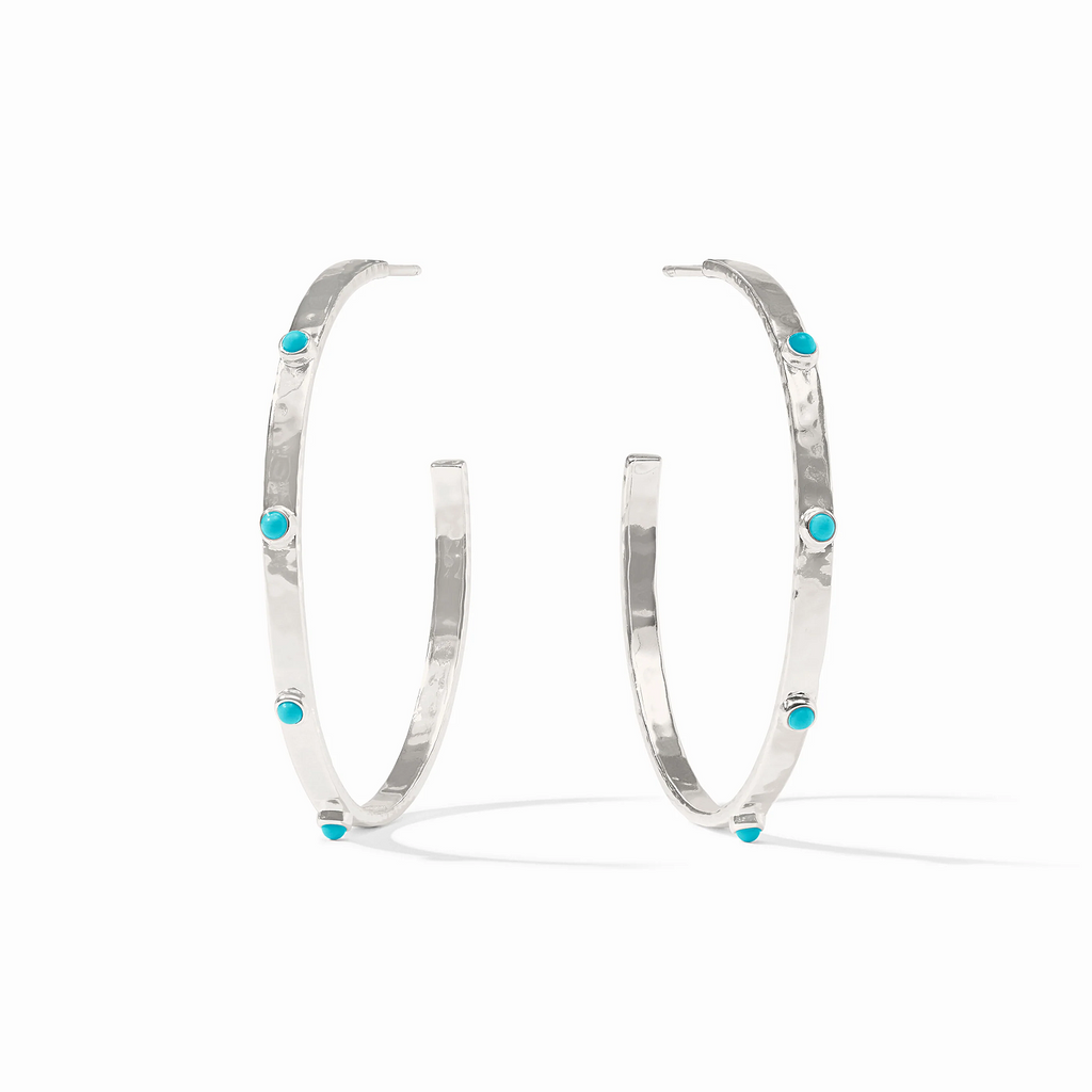 Crescent Stone Large Silver Hoop Earrings