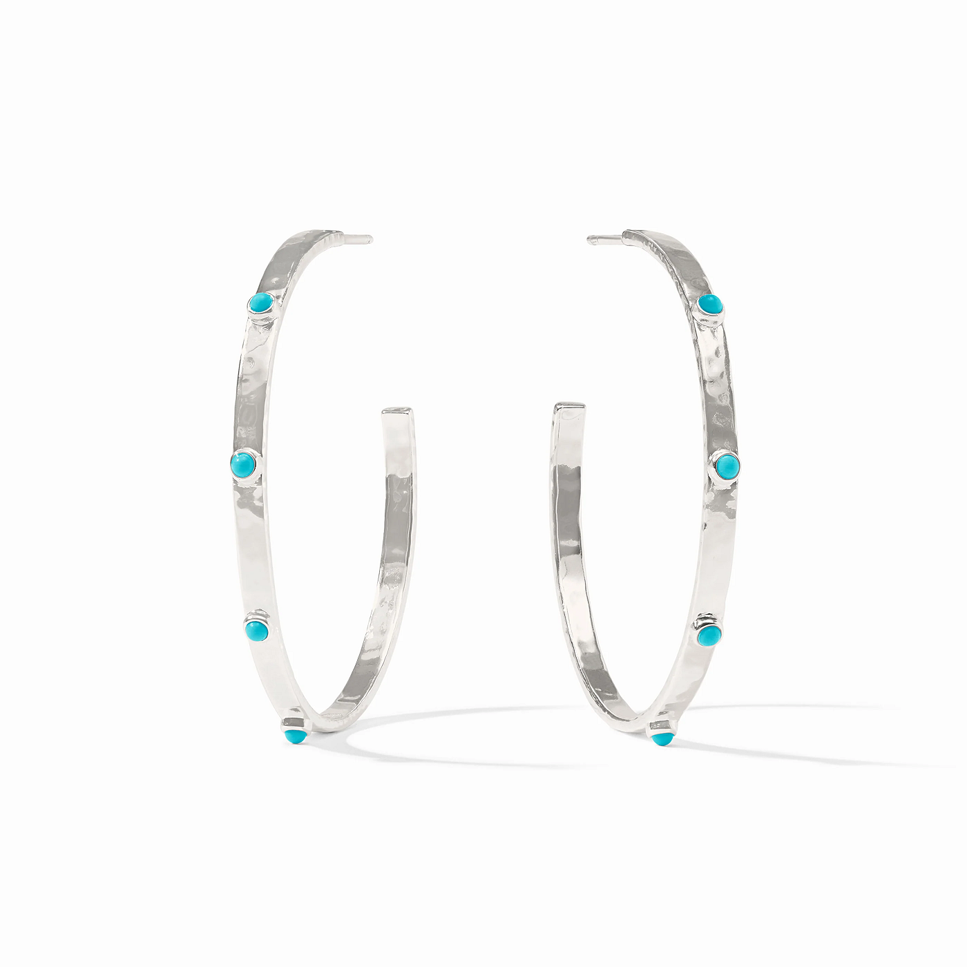 Crescent Stone Large Silver Hoop Earrings