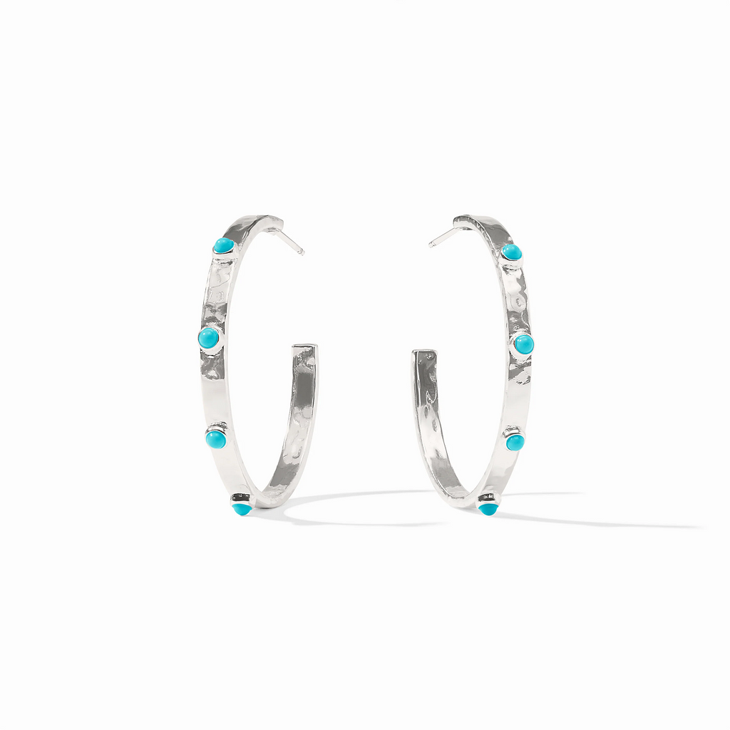 Julie Vos Crescent Stone Medium Silver Hoop Earrings