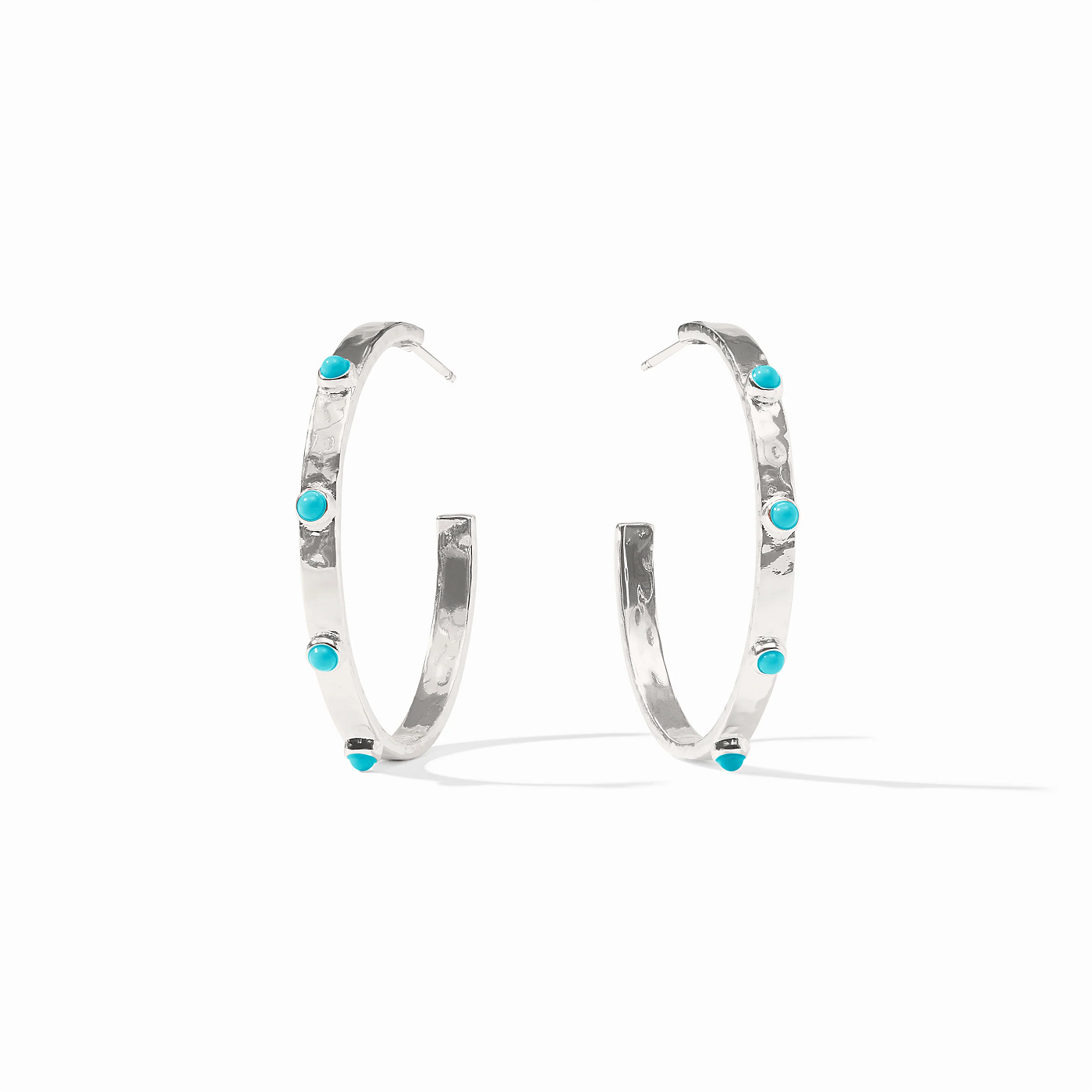 Julie Vos Crescent Stone Medium Silver Hoop Earrings