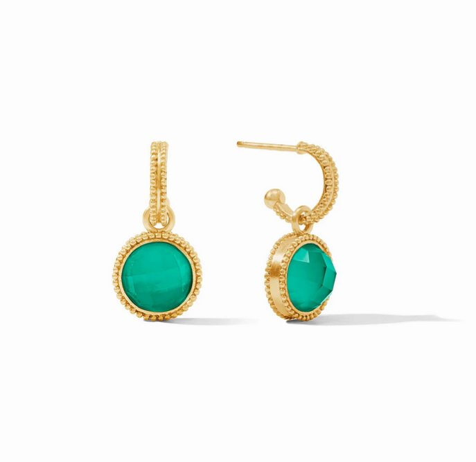 Julie Vos Fleur-de-Lis Iridescent Emerald Green Hoop & Charm Earrings