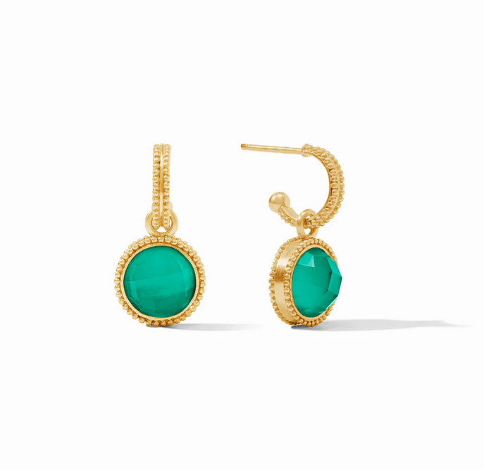 Julie Vos Honeybee Gold Hoop & Iridescent Palmetto Green Charm Earring