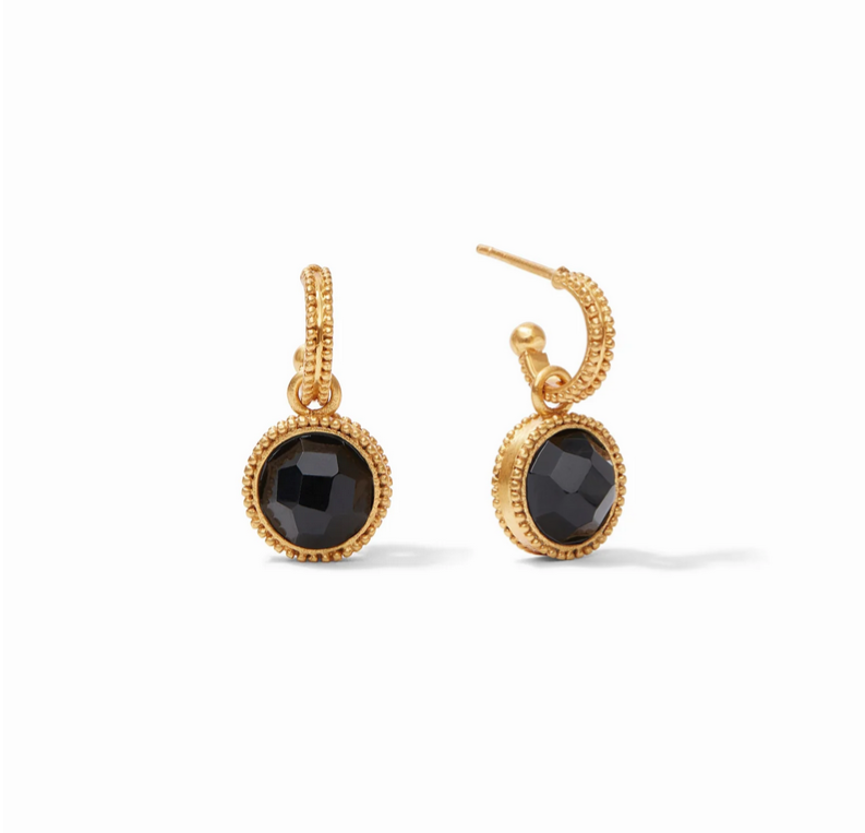 Julie Vos Fleur-de-Lis Obsidian Black Hoop & Charm Earrings