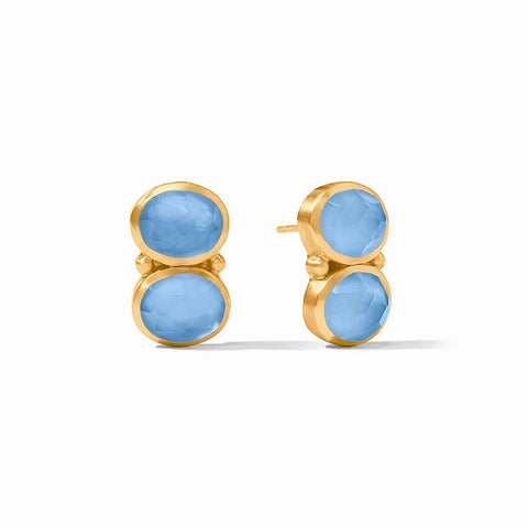 Julie Vos Honey Duo Earring with Iridescent Chalcedony Blue Gemstones