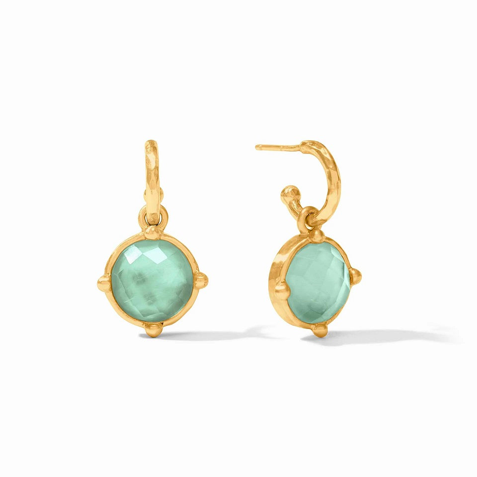 Julie Vos Honeybee Gold Hoop & Charm Earring in Iridescent Aquamarine Blue