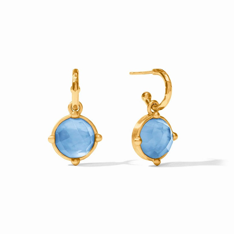 Honeybee Gold Hoop & Charm Earring in Iridescent Chalcedony Blue