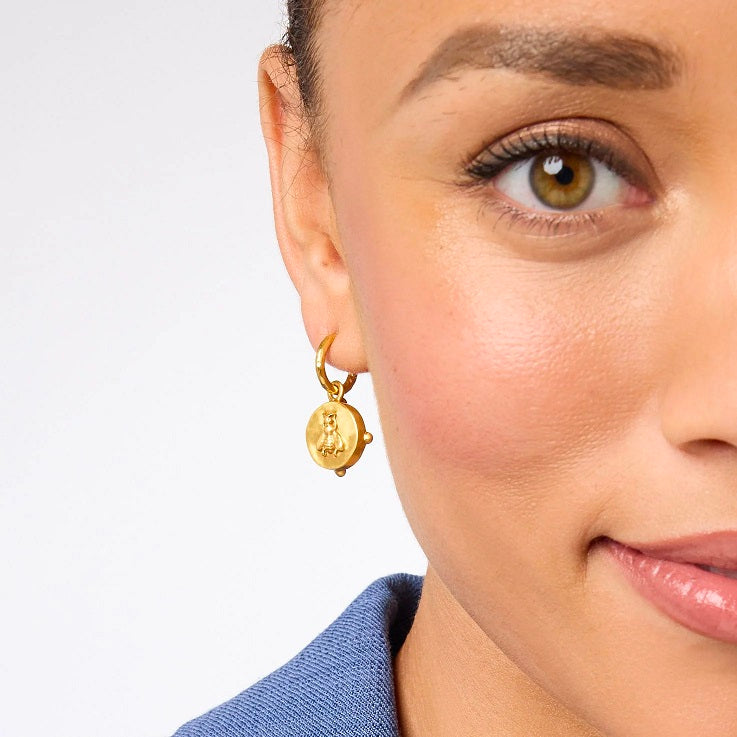 Honeybee Gold Hoop & Charm Earring in Iridescent Chalcedony Blue