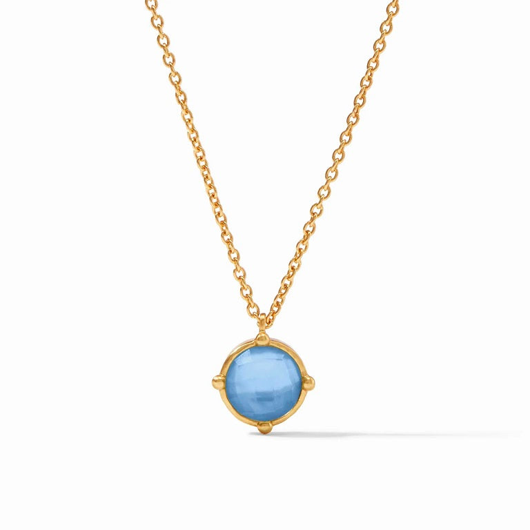 Julie Vos Honeybee Solitaire Necklace with Iridescent Chalcedony Blue Gemstone