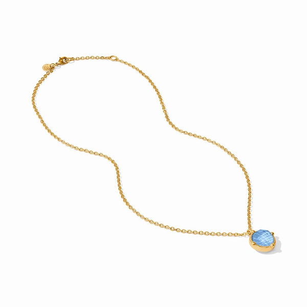 Julie Vos Honeybee Solitaire Necklace with Iridescent Chalcedony Blue Gemstone