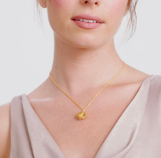 Julie Vos Honeybee Solitaire Necklace with Iridescent Chalcedony Blue Gemstone