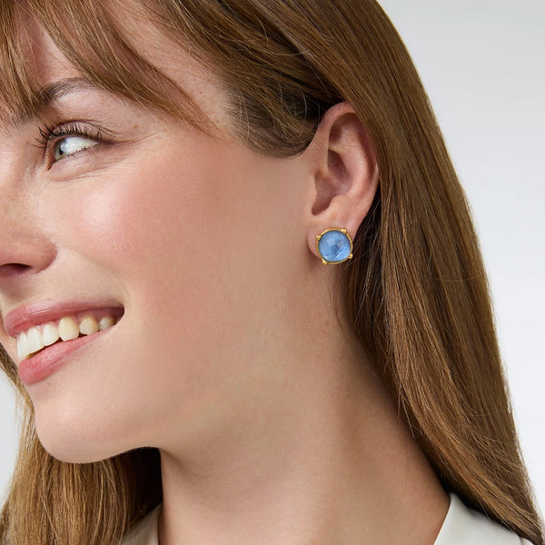 Julie Vos Gold Honey Iridescent Chalcedony Blue Stud Earring