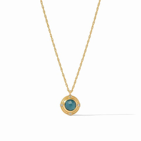 Astor Solitaire Necklace with Iridescent Peacock Blue Stone