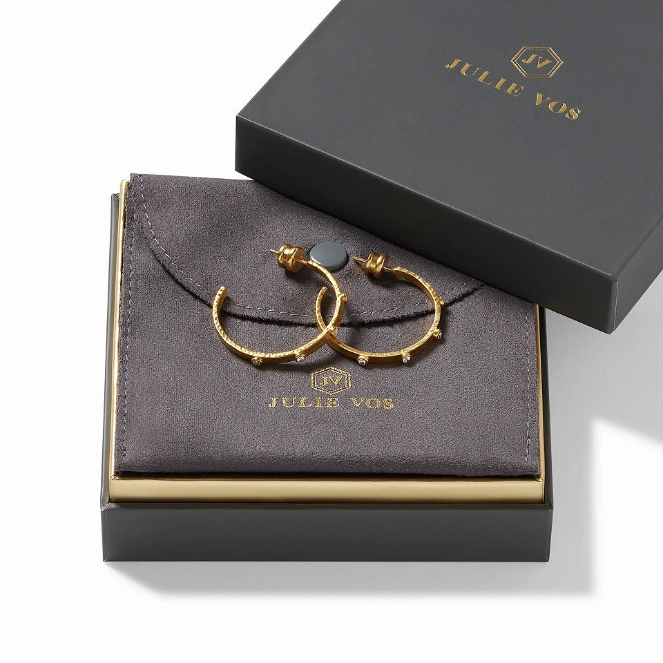 Crescent Medium Stone Hoop with Cubic Zirconia