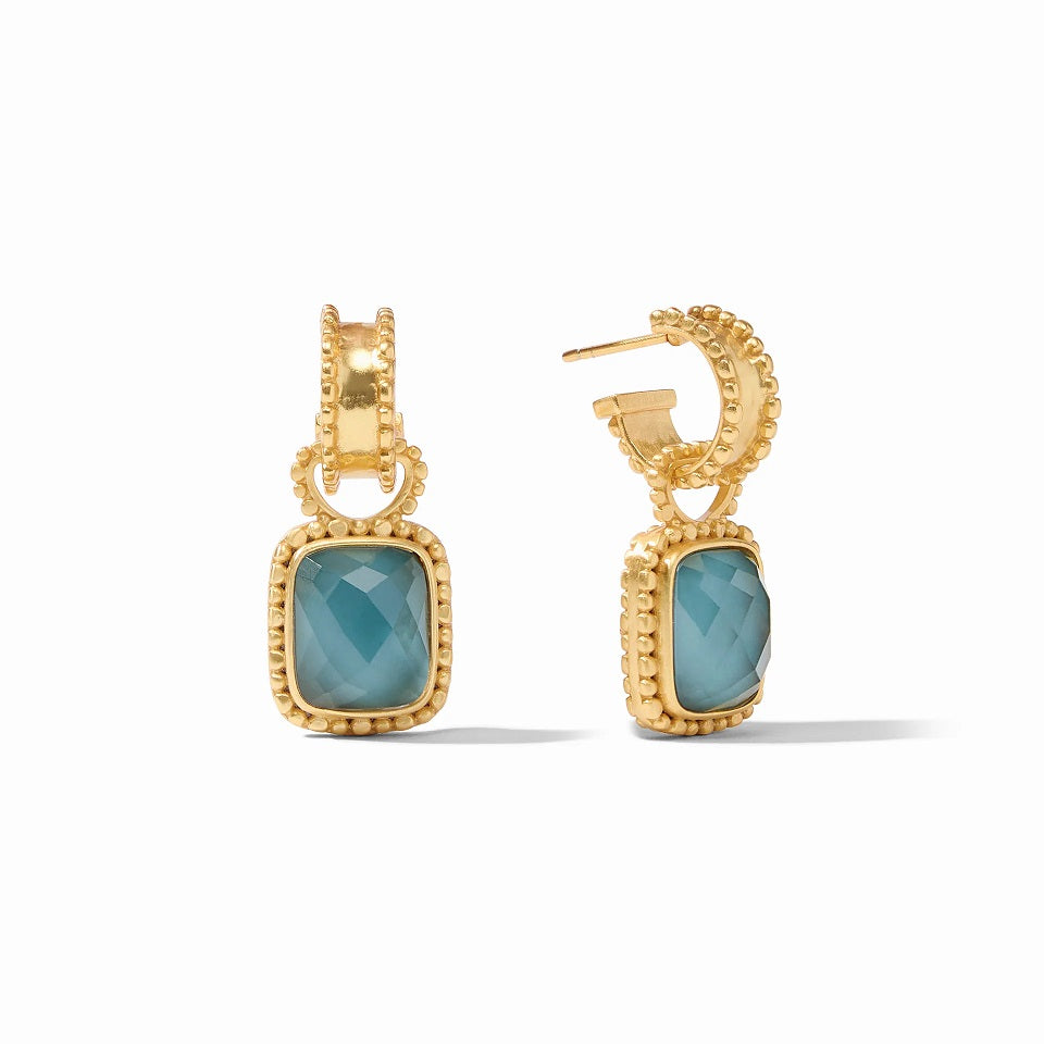Marbella Gold Hoop & Charm Earrings with Peacock Stone