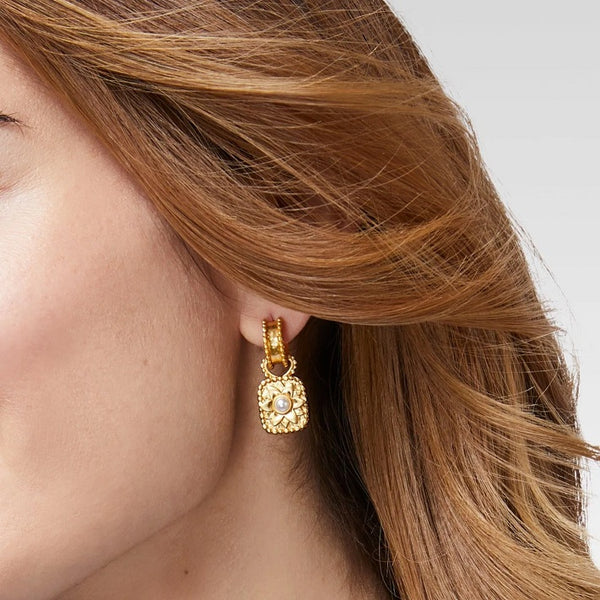 Marbella Gold Hoop & Charm Earrings with Peacock Stone