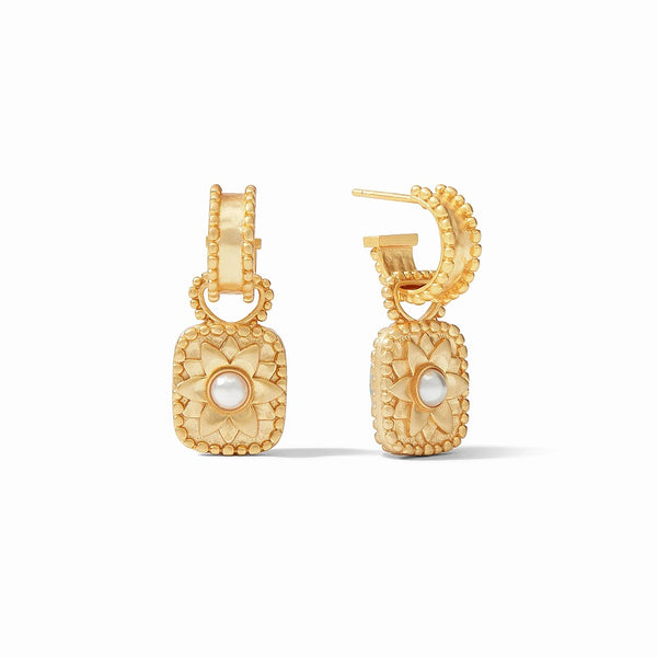 Marbella Gold Hoop & Charm Earrings with Peacock Stone