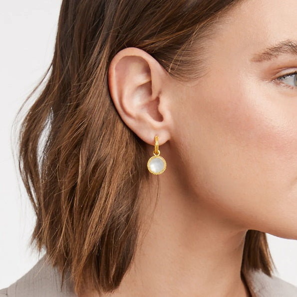 Fleur-de-Lis Hoop & Charm Earrings with Iridescent Clear Crystal Stones