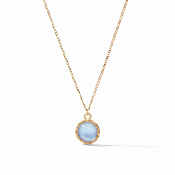 Fleur-de-Lis Solitare Necklace with Iridescent Chalcedony Blue Stone