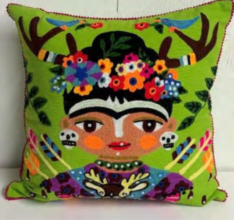 Embroidered Frida Reindeer Accent Pillow