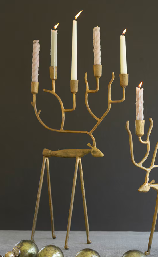 Antique Gold Deer Candelabra / Large