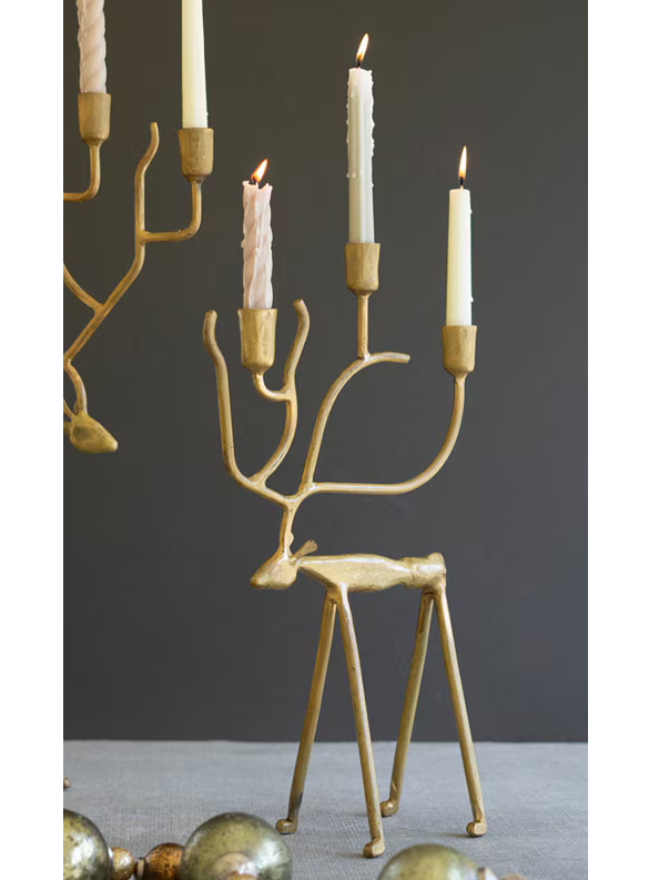 Antique Gold Deer Candelabra / Small