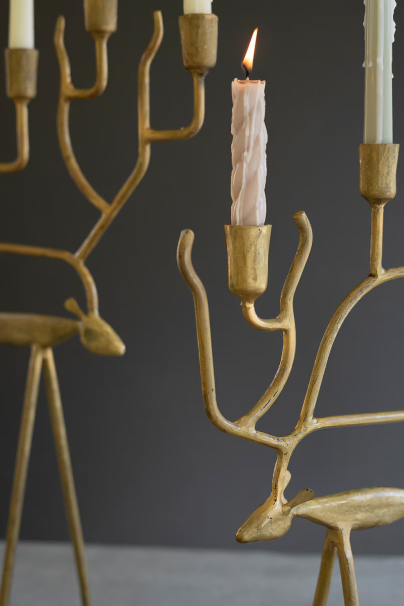 Antique Gold Deer Candelabra / Small