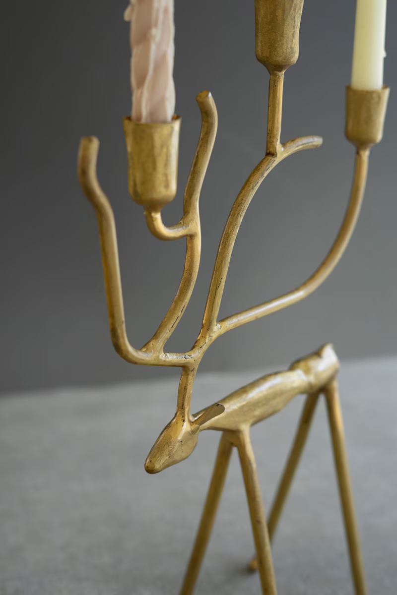 Antique Gold Deer Candelabra / Small