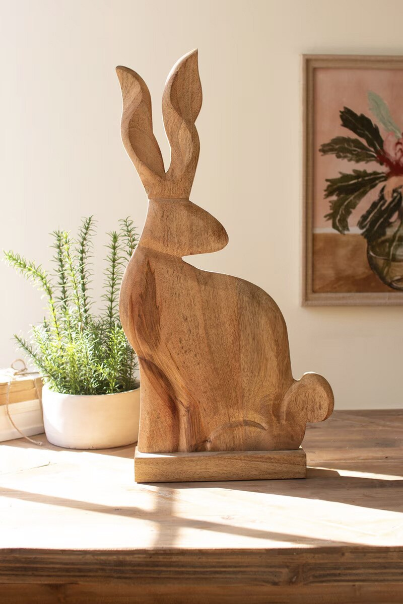 Carved Wooden Rabbit on Stand