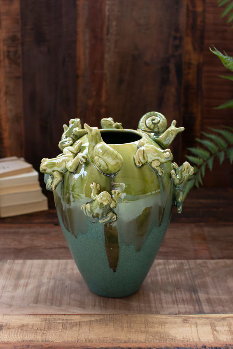 Ceramic Frogs & Snails Vase