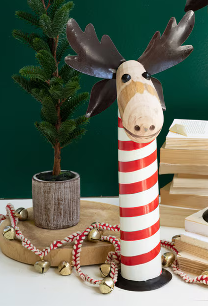 Iron Christmas Moose with Striped Base / Small