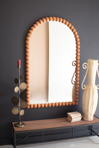 Wooden Ball Arched Mirror
