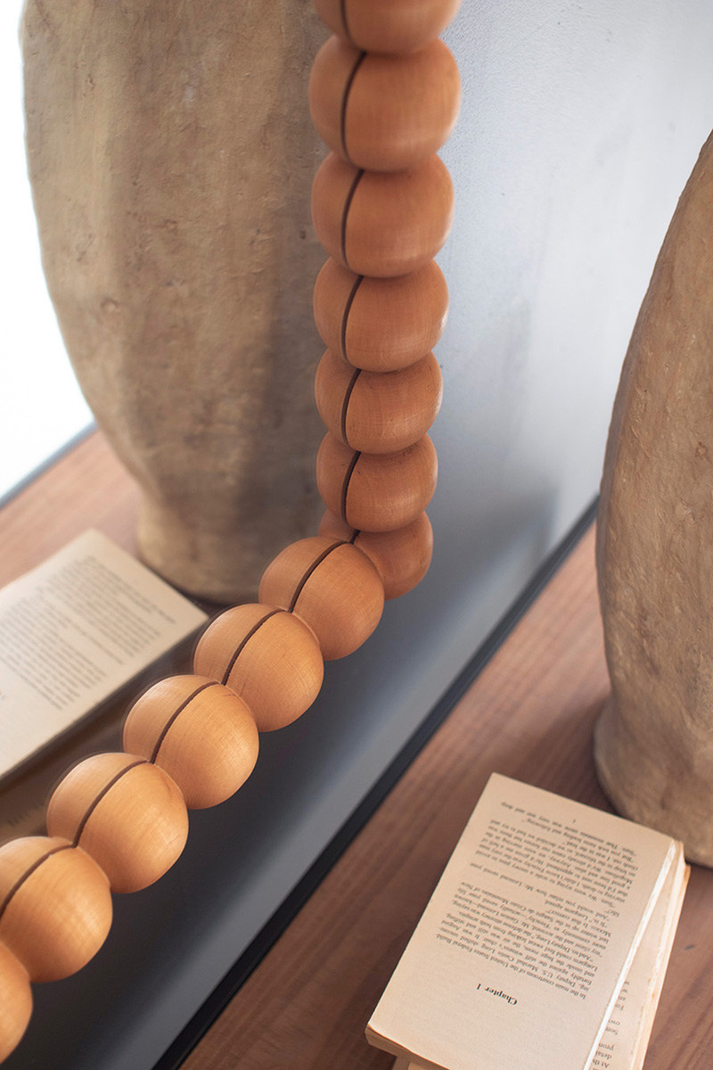 Wooden Ball Arched Mirror