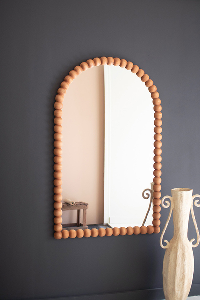 Wooden Ball Arched Mirror