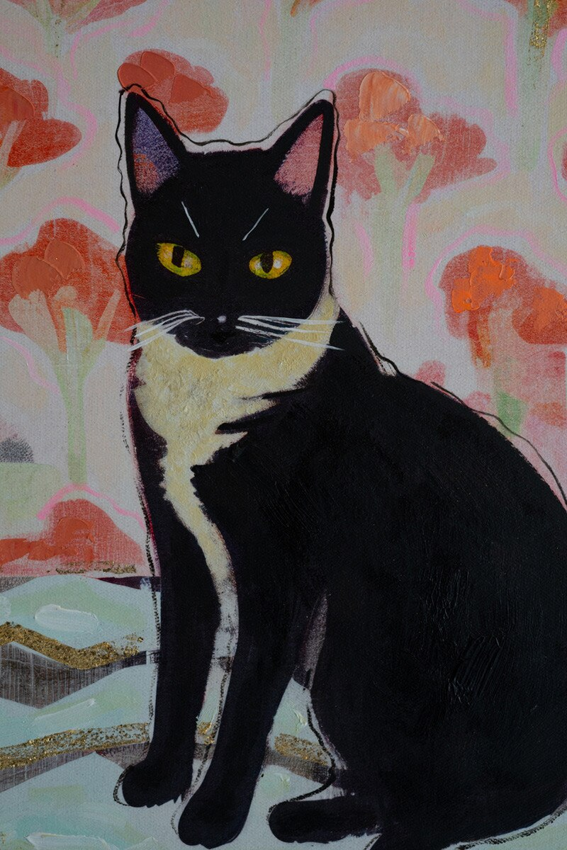 Yellow & Green Framed Cat Painting