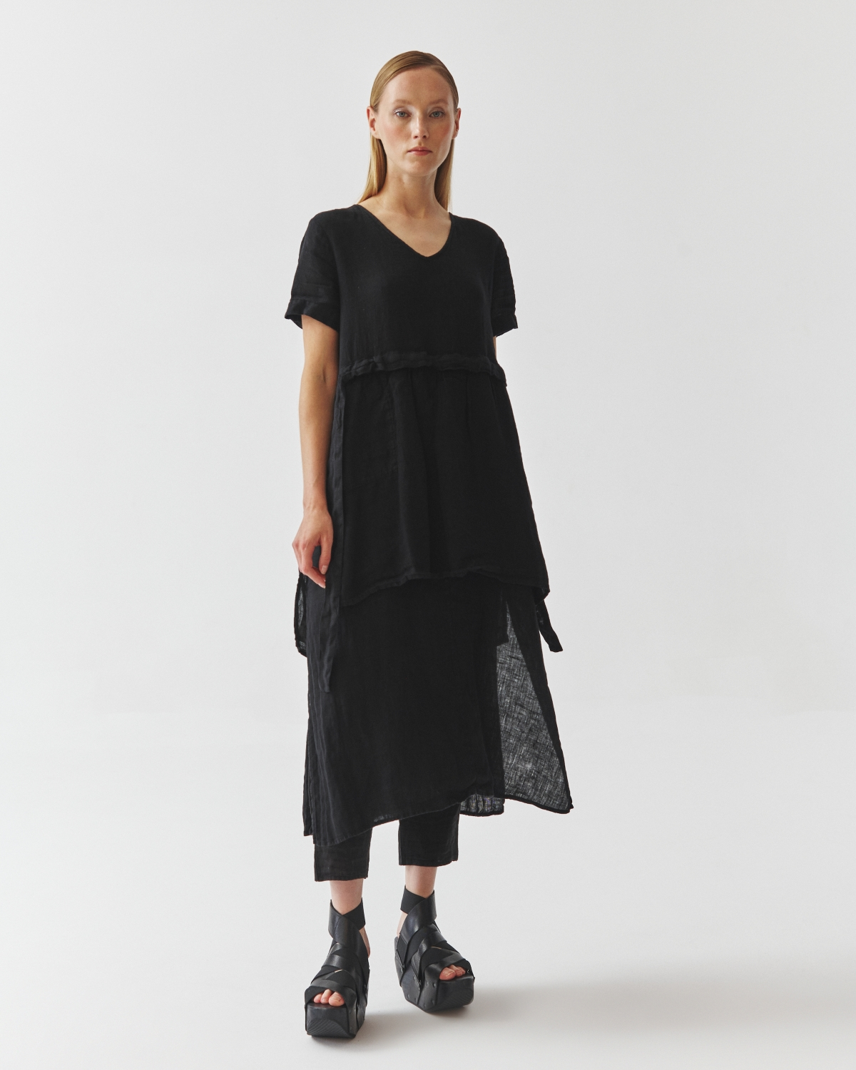 Linen Belted Dress by Kedziorek in Black