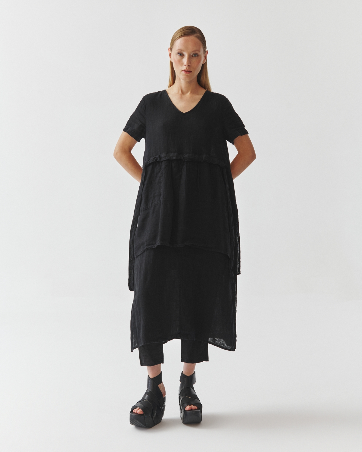 Linen Belted Dress by Kedziorek in Black